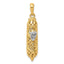 14K Gold Mezuzah Pendant with White Rhodium 3D Shin Charm, Polished Finish