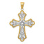 14K Gold with Rhodium Filigree Cross Pendant, Diamond-Cut, Elegant Design