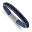 Stainless Steel Polished Blue and Black Faux Leather Bracelet for Men