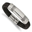 Stainless Steel Antiqued and Polished Braided Black Leather ID Bracelet for Men