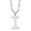 Sterling Silver Rhodium-Rhodium-Plated 3-5.5mm White Button Freshwater Cultured Pearl LETTER I 18 inch Necklace