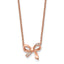 Stainless Steel Polished Rose IP-plated w/CZ Bow w/1.75in ext Necklace