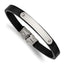 Stainless Steel Polished Black Leather ID Bracelet for Men