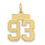 14K Gold Satin Number 93 Charm with Brushed Finish Small Timeless Design