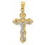 14K Two Tone Gold Fleur De Lis Crucifix Pendant Elegant Unisex Design
