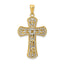14K Two-Tone Gold Polished Cross Pendant with Textured Design Elegant