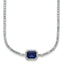 Sterling Silver Rhodium-plated Polished Fancy Emerald-cut Blue and White CZ Halo 16 Inch with 2 Inch Extension Necklace