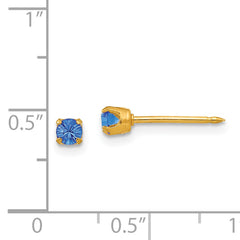 14k Gold September Birthstone Blue Crystal Stud Earrings for Women