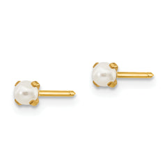 14K Gold Simulated Pearl Post Earrings Elegant 3mm White Pearls