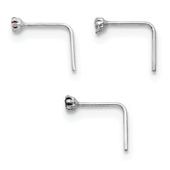 10K White Gold CZ Nose Studs Set with Rhodium Finish