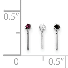 10K White Gold CZ Nose Studs Set with Rhodium Finish