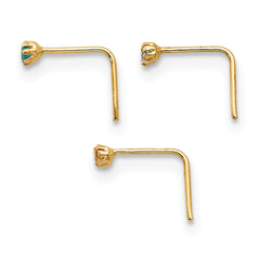 10K Yellow Gold CZ Nose Stud Set with Hollow Die Struck Design