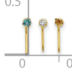 10K Yellow Gold CZ Nose Stud Set with Hollow Die Struck Design