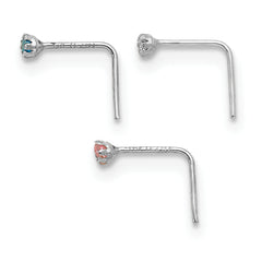 10K White Gold CZ Nostril Studs Set with Rhodium Finish Elegant Trio