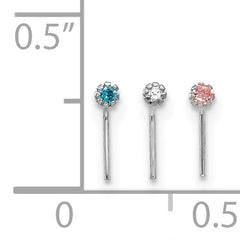 10K White Gold CZ Nostril Studs Set with Rhodium Finish Elegant Trio