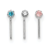 10k White Gold 1.5mm Set Of 3 CZ Nose Studs