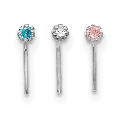 10k White Gold 1.5mm Set Of 3 CZ Nose Studs