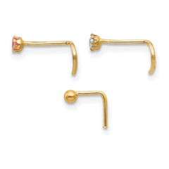 10K Gold CZ Nostril Studs Set with Elegant Yellow Finish