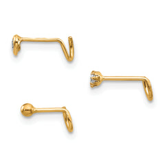 10K Gold CZ Nostril Studs Set with Hollow Elegance