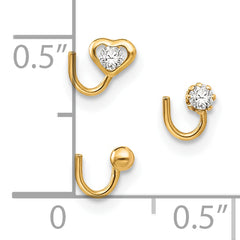 10K Gold CZ Nostril Studs Set with Hollow Elegance