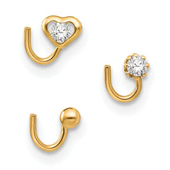 10k Set Of 3 CZ Nose Studs
