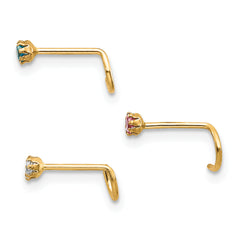 10K Gold Nostril Stud Set with CZ Stones Elegant Hollow Design
