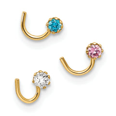 10K Gold Nostril Stud Set with CZ Stones Elegant Hollow Design