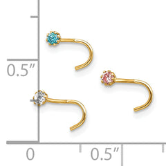 10K Gold Nostril Stud Set with CZ Stones Elegant Hollow Design