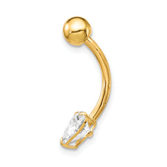 10K Gold CZ Heart Belly Dangle with Synthetic Clear Sparkle
