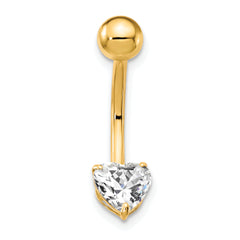 10K Gold CZ Heart Belly Dangle with Synthetic Clear Sparkle