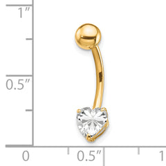 10K Gold CZ Heart Belly Dangle with Synthetic Clear Sparkle