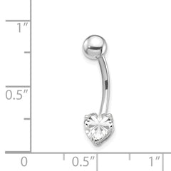 10K White Gold CZ Heart Belly Ring with Rhodium Finish