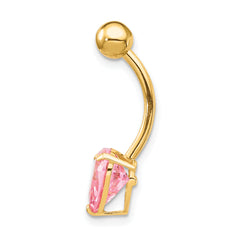 10K Yellow Gold Pink CZ Heart Navel Dangle Jewelry Casted Elegance
