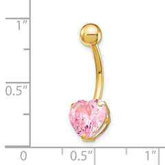 10K Yellow Gold Pink CZ Heart Navel Dangle Jewelry Casted Elegance