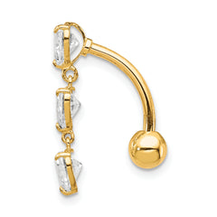 10K Yellow Gold CZ Heart Belly Dangle Elegant Navel Jewelry