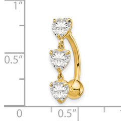 10K Yellow Gold CZ Heart Belly Dangle Elegant Navel Jewelry