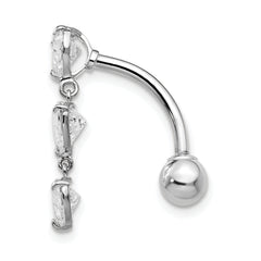 10K White Gold CZ Heart Belly Dangle with Rhodium Plating