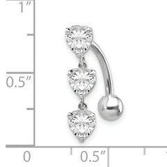 10K White Gold CZ Heart Belly Dangle with Rhodium Plating