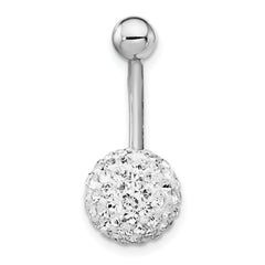 10K White Gold Belly Dangle with Clear Crystal Elegant Design