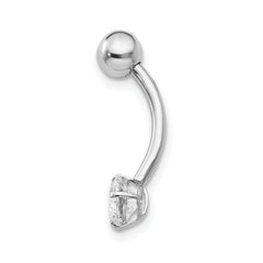 10K White Gold Belly Dangle with Clear CZ Rhodium-Plated