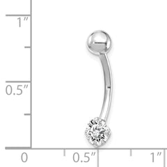 10K White Gold Belly Dangle with Clear CZ Rhodium-Plated