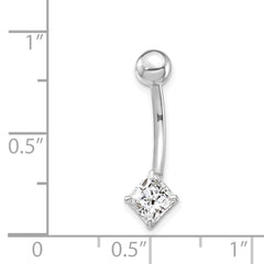 10K White Gold Belly Dangle with Square CZ Rhodium Finish