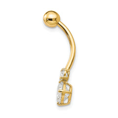 10K Yellow Gold Belly Dangle with Clear CZ Gems Elegant Navel Jewelry