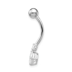 10K White Gold Belly Dangle with Clear CZ Elegance