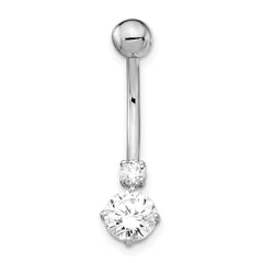 10K White Gold Belly Dangle with Clear CZ Elegance