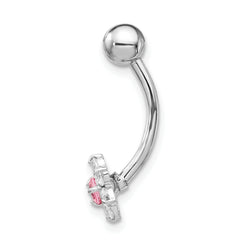 10K White Gold Belly Dangle with Pink CZ Flower Center