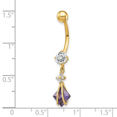 10K Gold Belly Dangle with Square Amethyst and CZ Elegance