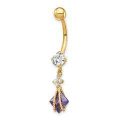10k Square Amethyst CZ Belly Dangle