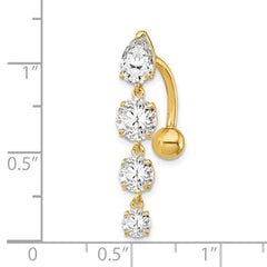 10K Yellow Gold CZ Belly Ring with Elegant Dangle Design