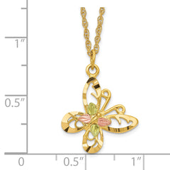 10K Tri-Color Gold Butterfly Pendant Necklace Elegant 18 Chain